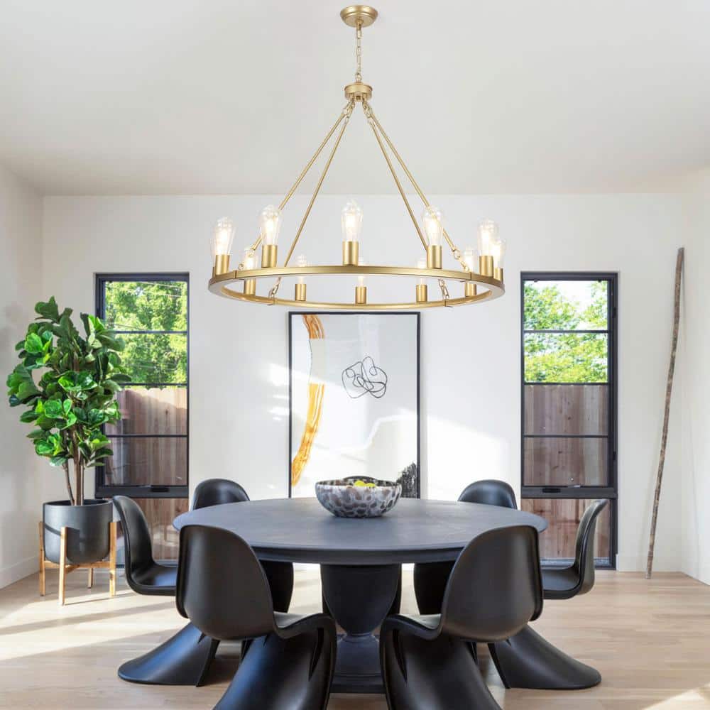Spray Gold 12-Light Candle Style Wagon Wheel Chandelier