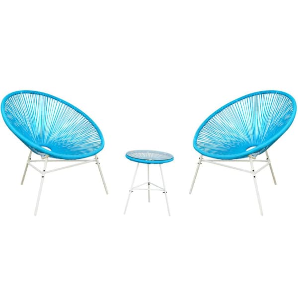 Patio Post 3-Piece Classic Acapulco Chair Blue Wicker Outdoor Bistro set