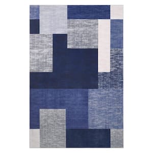 Blue 8 ft. x 10 ft. Modern Geometric Indoor Area Rug