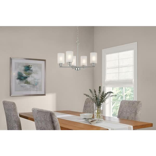Hampton Bay Cawthon 5-Light Brushed Nickel Chandelier Light Fixture with Frosted Glass Shades