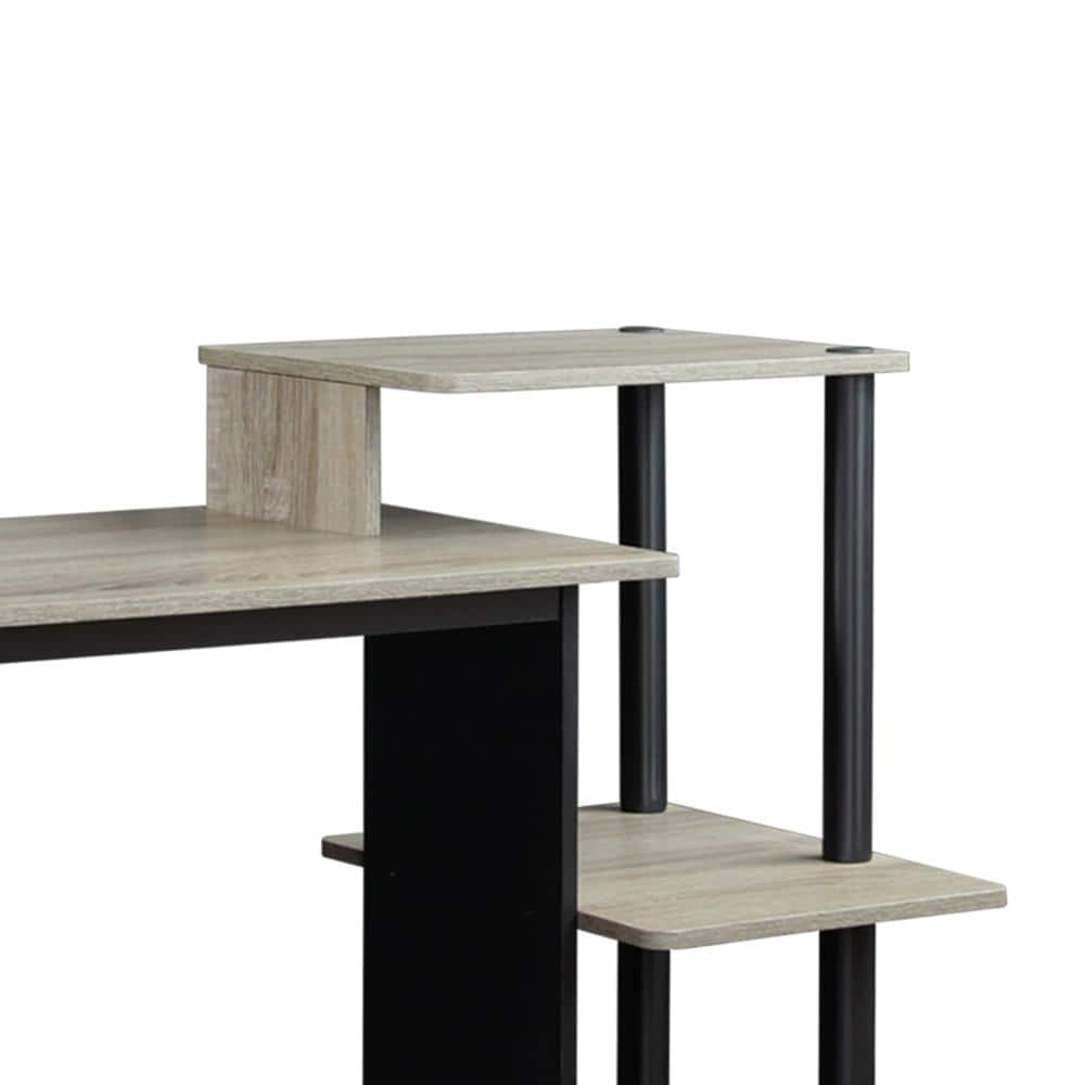 Compact French Oak Grey/Black Laptop Desk with Drawer