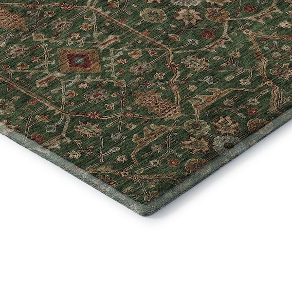 Mayfield Premium Machine Washable Abstract AMF1130 Emerald 8 ft. x 8 ft. Round Rug