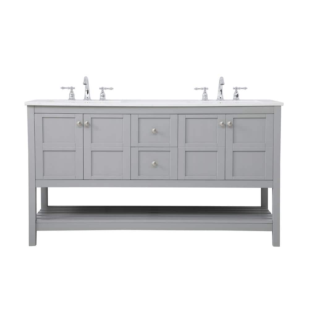 Timeless Home 60 in. W Single Bath Vanity in Grey with Engineered Stone Van