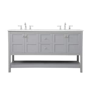 Timeless Home 60 in. W Single Bath Vanity in Grey with Engineered Stone Vanity Top in Calacatta with White Basin