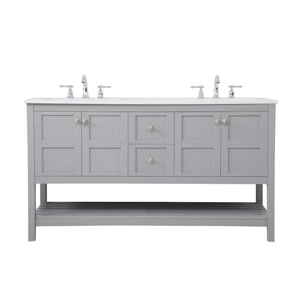 Unbranded Timeless Home 60 in. W Single Bath Vanity in Grey with Engineered Stone Vanity Top in Calacatta with White Basin