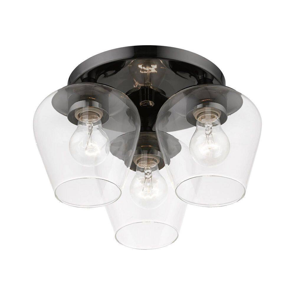 Willow 3-Light Black Chrome Flush Mount with Clear Glass Bowl