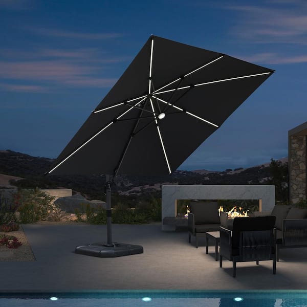 aluminum cantilever solar led offset patio umbrella PURPLE LEAF 10 ft. Square Aluminum Cantilever Solar Powered LED Offset 360°  Rotation Umbrella with Base, Gray PPLXHSDT10GYWB
