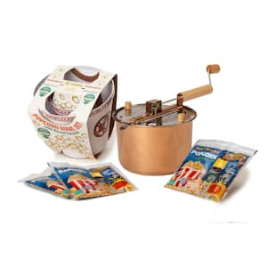 6 qt. Copper Plated Stainless Steel Stovetop Popcorn Popper with 3-Popping Kits and Bucket 5-Piece Set