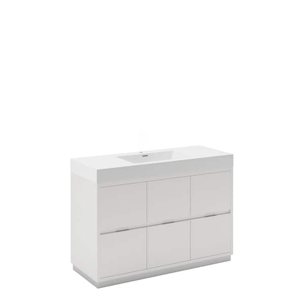 Fresca Valencia 48 in. W Bathroom Vanity in Glossy White with Acrylic Vanity Top in White
