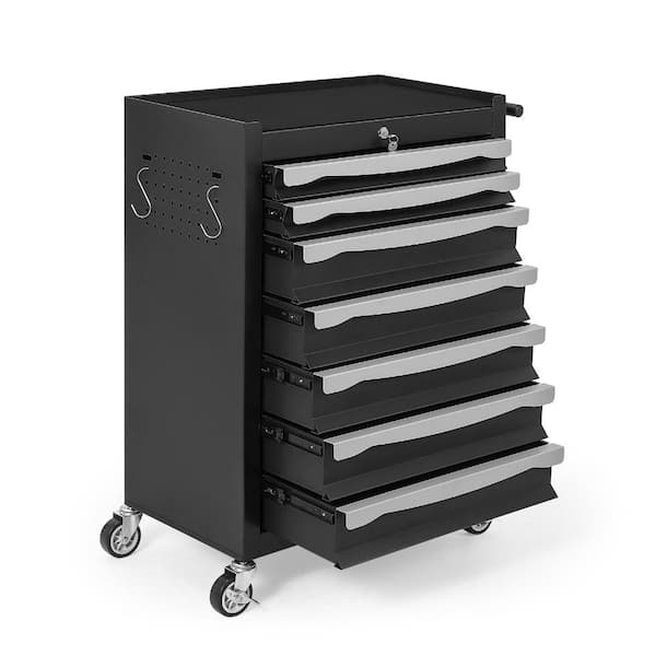 Rolling Tool Chest Cart, 7‑Drawer Metal Cabinet with Key Lock, Liners, Swivel Casters for Garage Workshop