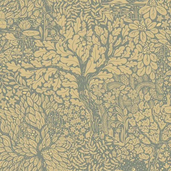 A-Street Prints Olle Light Yellow Forest Sanctuary Paper Metallic Non-Pasted Wallpaper Roll