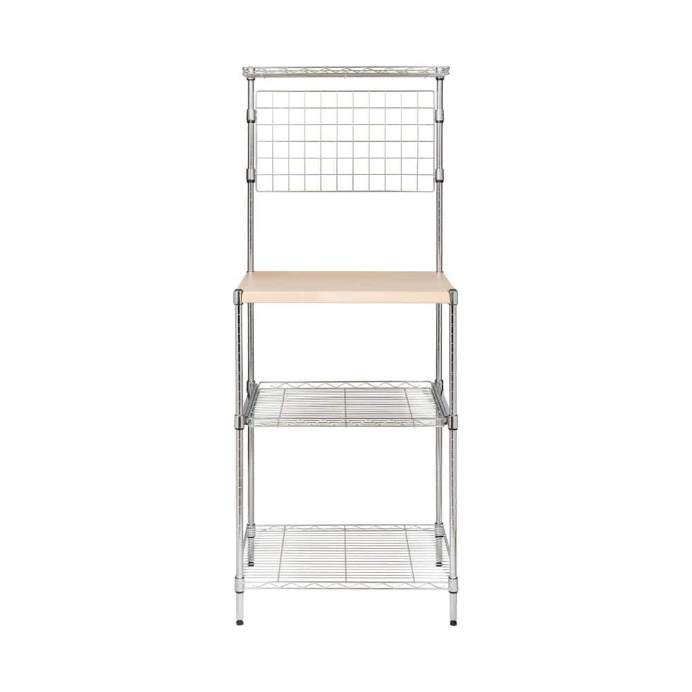 Adjustable Gray Steel Kitchen Rack with Wire Grid Shelves