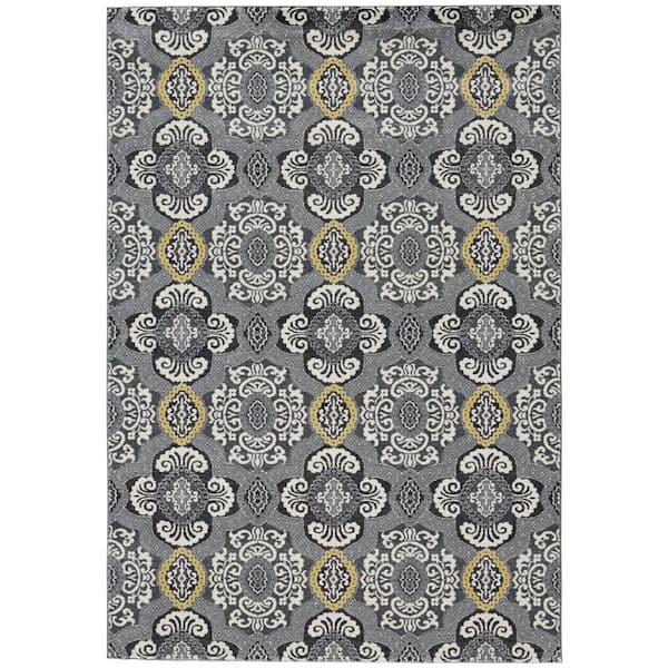 10 ft. x 13 ft. Gray, Ivory, Yellow Trellis Area Rug