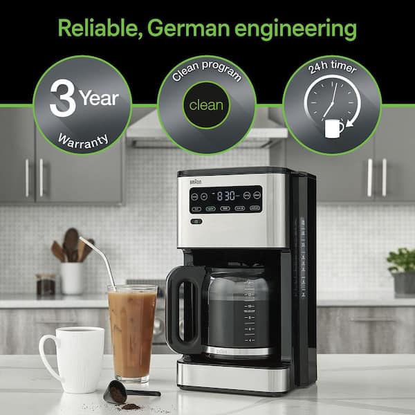 Braun PureFlavor 14-Cup Black and Stainless Steel Programmable Drip Coffee  Maker with FastBrew System KF5650BK