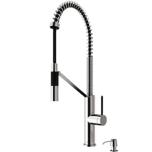 Livingston Single Handle Pull-Down Sprayer Kitchen Faucet Set with Soap Dispenser in Stainless Steel