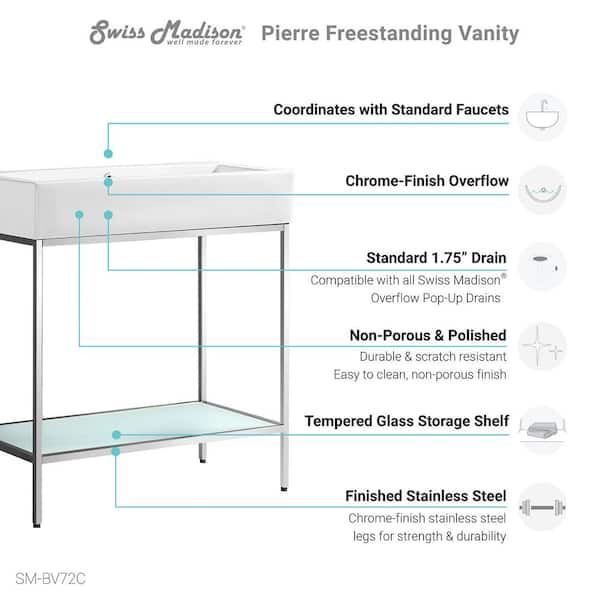 Pierre 32 in. W x 18.1 in. D Bath Vanity in Chrome with Ceramic Vanity Top in White with White Basin