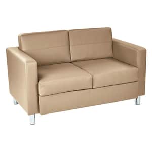 Pacific 51.5 in. Buff Faux Leather 2-Seater Loveseat with Removable Cushions