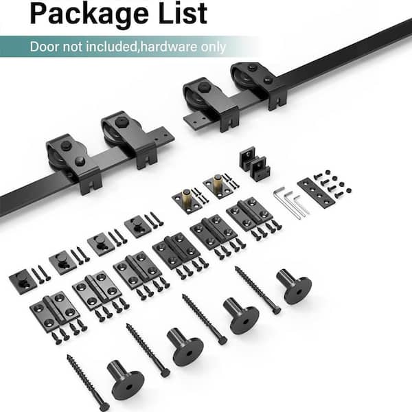 5 ft. /60 in. J Shape Frosted Black Top Mount Bi-Fold Sliding Barn Door Hardware Track Kit for 4-Doors
