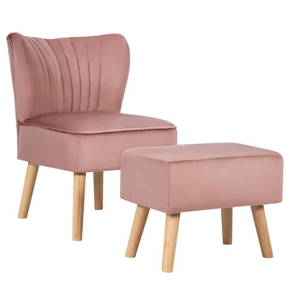 Costway Pink Velvet Tufted Feature [Chair Type] Leisure Chair and Ottoman