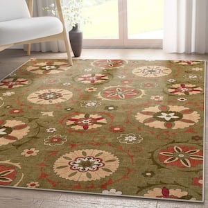 Green 5 ft. x 7 ft. Flat-Weave Kings Court Beatrice Transitional Floral Oriental Area Rug