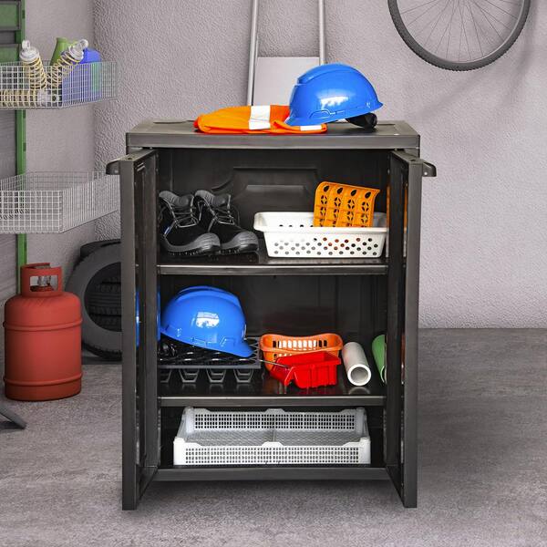 Unbranded - 27.96 in. W x 37.40 in. H x 17.72 in. D Resin 3-Shelf Freestanding Cabinet in Espresso