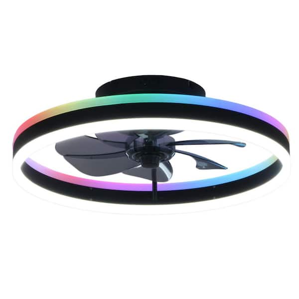 20 in. Indoor Matte Black Flush Mount Modern Ceiling Fan with Lights and Remote, 6 Speed RGB LED Smart Fandler