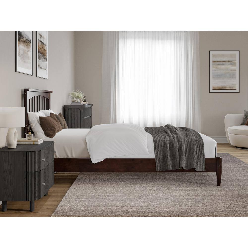 Becket Twin XL Walnut Wood Low Profile Platform Bed with Headboard