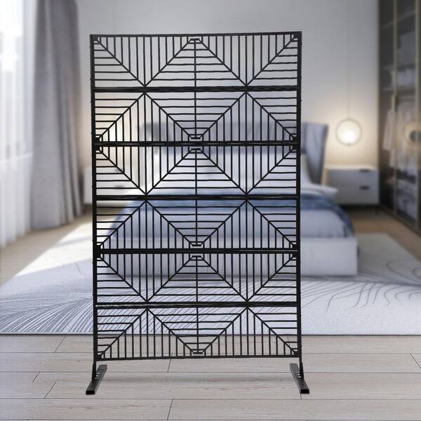 Black Steel Outdoor Privacy Screens for Patio Metal Privacy Fence Screen with Freestanding Decorative Room Divider