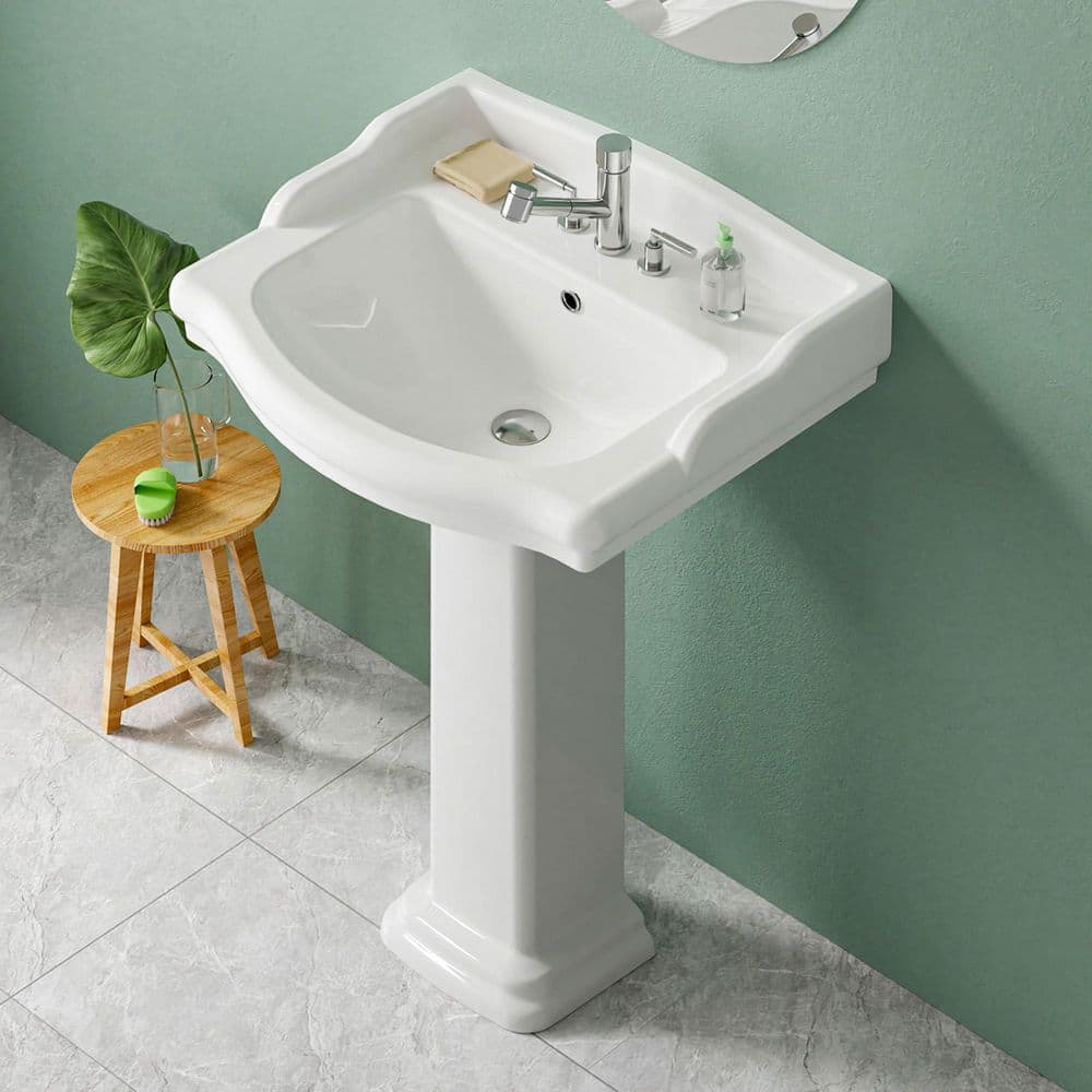 23 in. W x 18.9 in. D Rectangular Vitreous China Bathroom Pedestal Sink Combo in White with Overflow and 3 Faucet Holes price history on PriceWatchPro