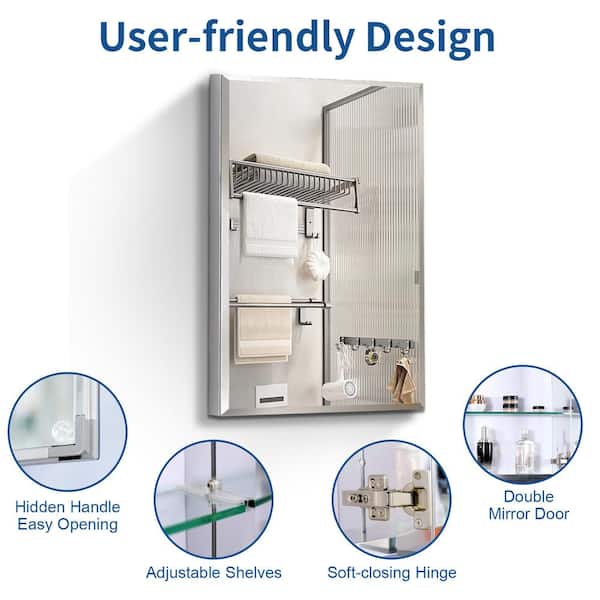 Forclover 15-in x 26-in Surface/Recessed Mount Silver Mirrored Medicine Cabinet