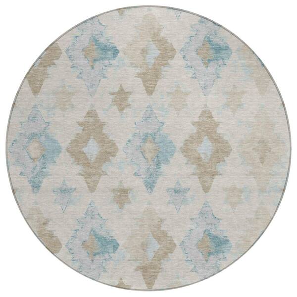Chantille Machine Washable Indoor/Outdoor Abstract ACN3062 Linen 8 ft. x 8 ft. Round Rug