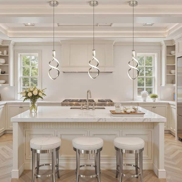 15W Brushed Nickel Modern Integrated LED Pendant Light Eye Friendly Hanging for Bedroom Dining Room Foye