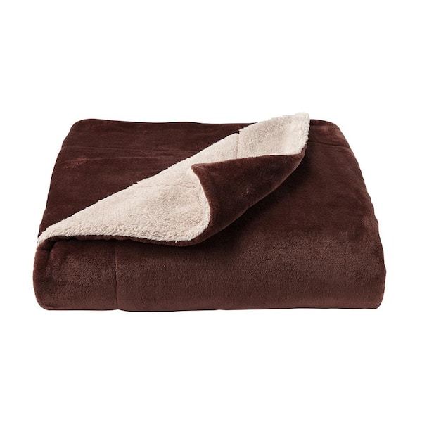 Lavish Home Mahogany Brown and Dove Beige Throw Blanket