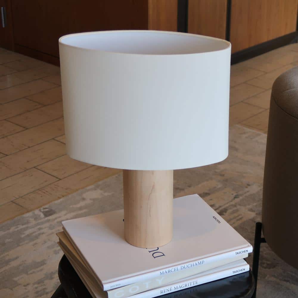 Mia 15.75" White LED Table Lamp with Maple Wood Base