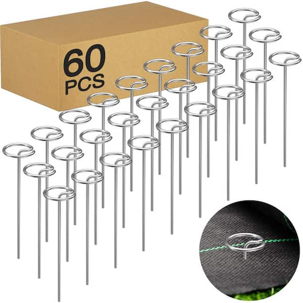 6 in. Heavy-Duty Landscape Staples, 8 Gauge Steel Round Top Pins for Weed Barrier Fabric and Garden Projects (60-Pack)