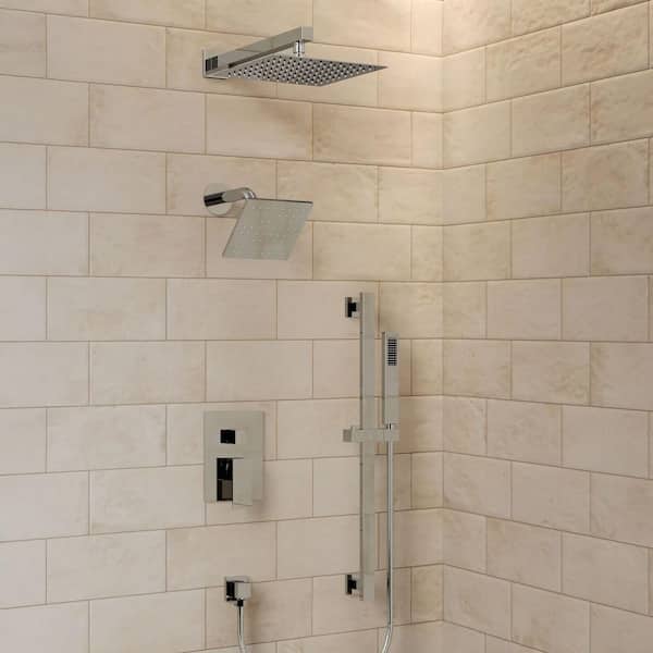 ClassicRain 3 in 1 Square with Valve 3-Spray Dual Wall Mount 10 in. Fixed and Handheld Shower Head 2.5 GPM in Chrome