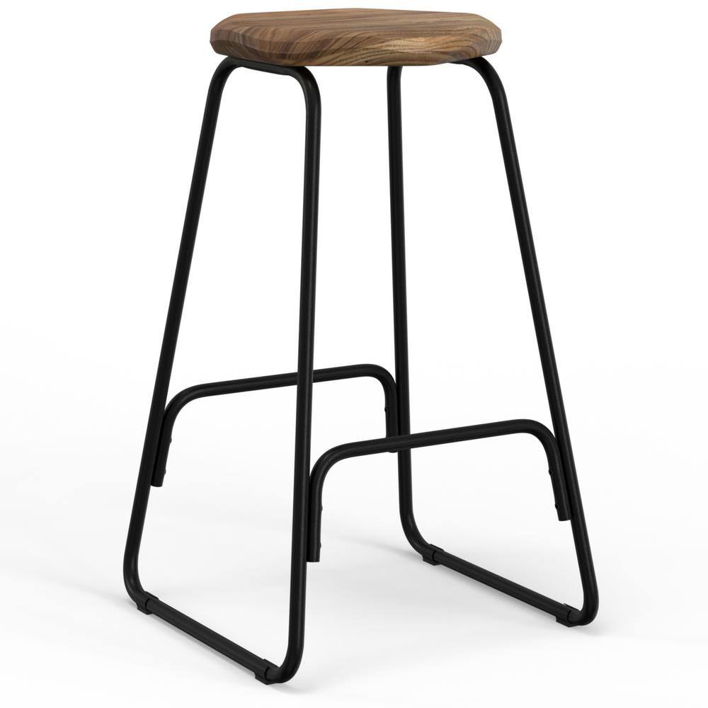 Rustic Farmhouse Black Metal & Wood Saddle Counter Stool