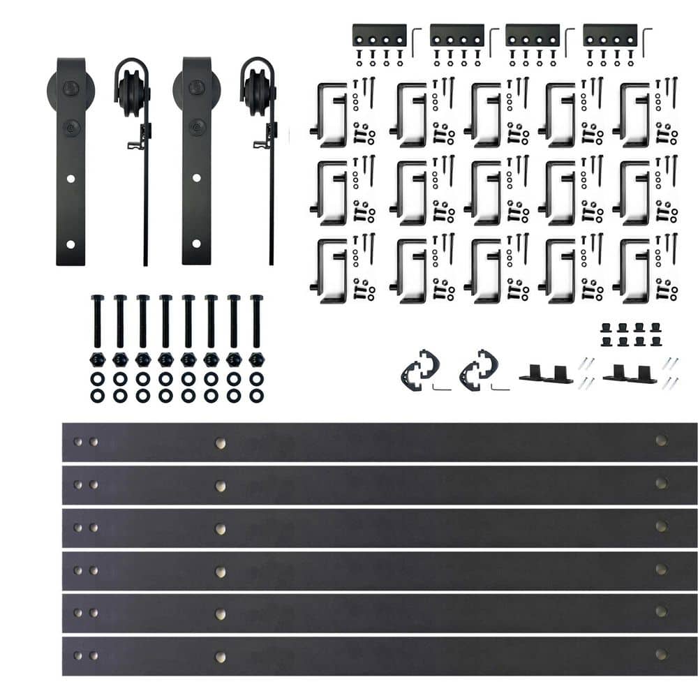 20 ft./240 in. Black Rustic Double Track Bypass U-Shape Sliding Barn Door Hardware Kit - Classic Design Roller price history on PriceWatchPro