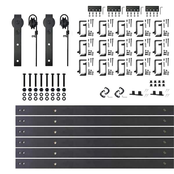 HOMACER 20 ft./240 in. Black Rustic Double Track Bypass U-Shape Sliding Barn Door Hardware Kit - Classic Design Roller