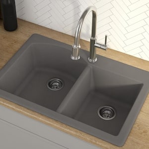 Forteza All-in-One Drop-In/Undermount Granite Composite 33 in. 1-Hole 60/40 Double Bowl Kitchen Sink in Grey
