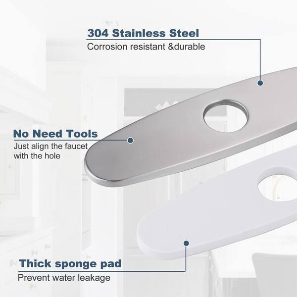 ALEASHA 10 Inch Faucet Cover Plate – Stainless Steel Deck Plate For 1 Or 3-Hole Sinks, Brushed Nickel Finish, Arc Edge & Leak-Proof Seal For Kitchen Bathroom