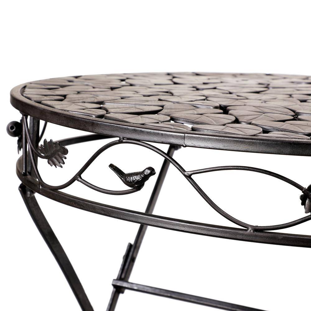 Black Iron 3-Piece Garden Bistro Set with Leaf Design