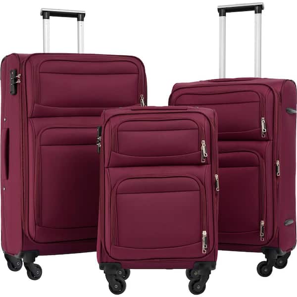 Merax Red Lightweight 3-Piece Expandable Oxford Fabric Softshell Luggage Set with TSA Lock and 2 External Pockets