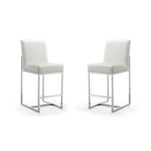 Element 37.2 in. Pearl White and Polished Chrome Stainless Steel Counter Height Bar Stool (Set of 2)