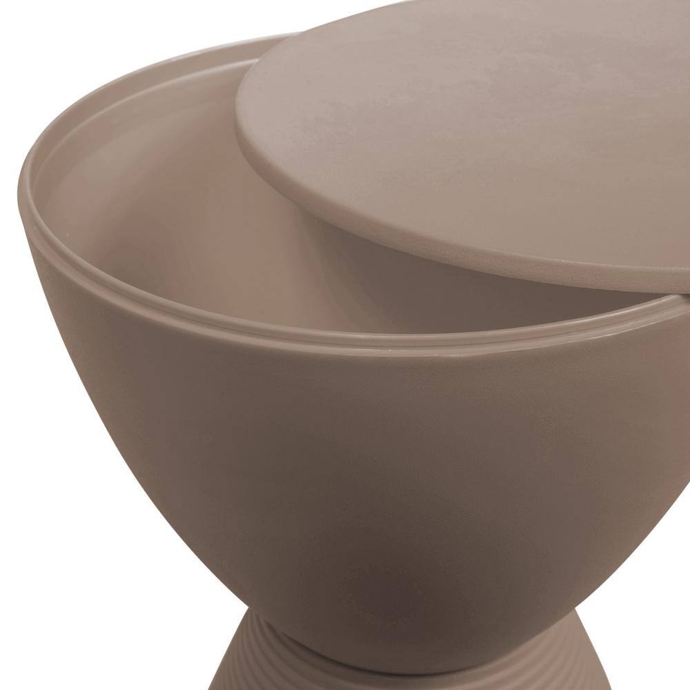 Taupe Round Ribbed Plastic Side Table