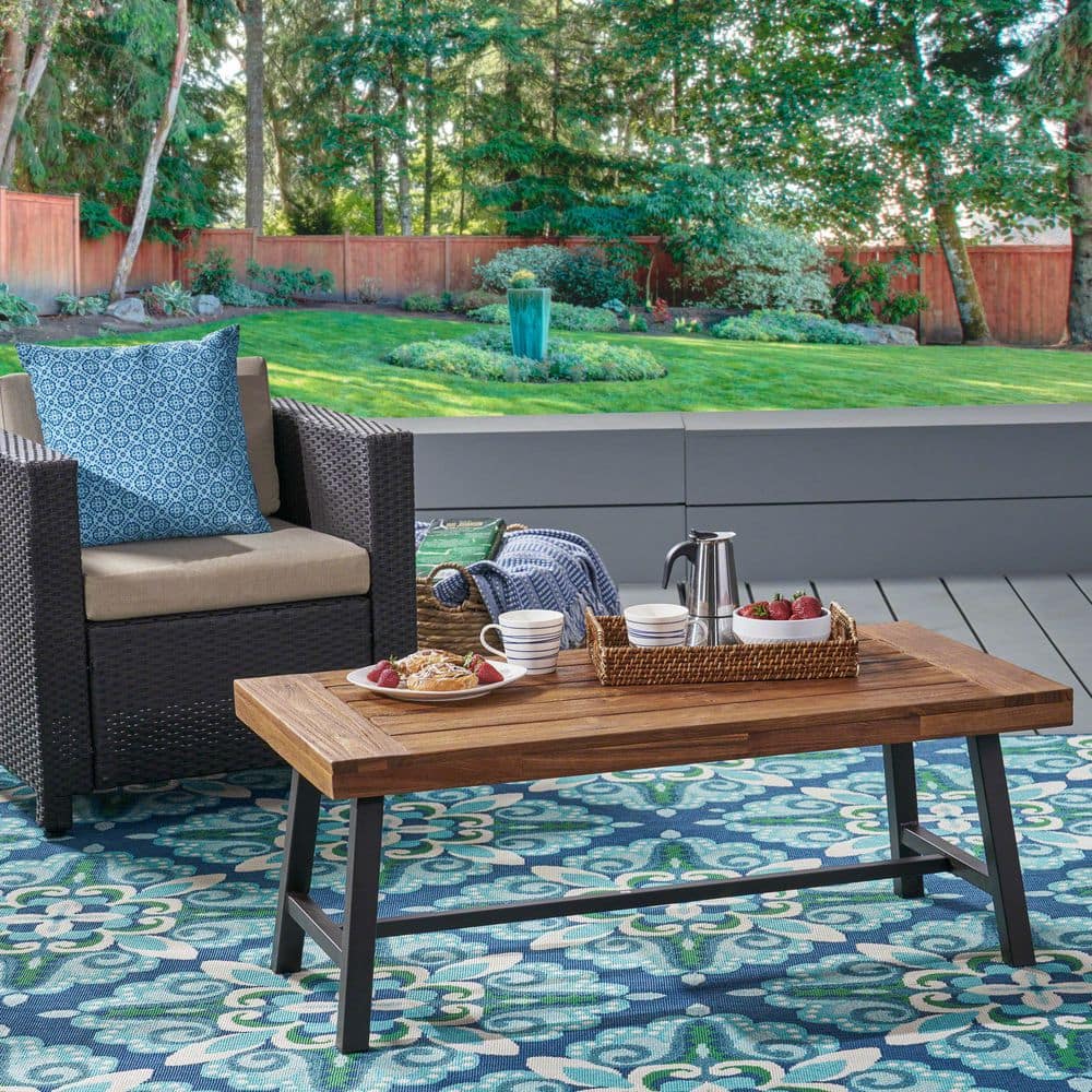 Carlisle Rustic Brown Acacia Wood and Iron Outdoor Coffee Table
