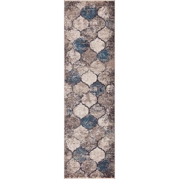 StyleWell Alino Blue 2 ft. x 7 ft. Quatrefoil Runner Rug 51042 The Home Depot