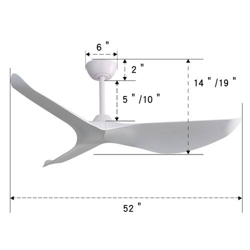 52 in. Indoor/Outdoor Modern White Ceiling Fan without Light and 6 Speed Remote Control Home
