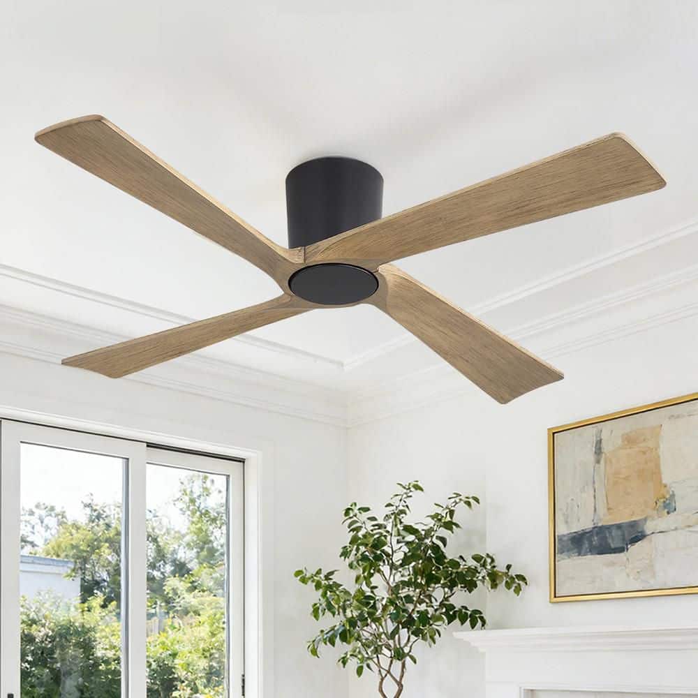 48 in. 5-Solid Wood Blades Dc Motor Indoor Flush Mount Standard Ceiling Fan with Remote, Grey price history on PriceWatchPro