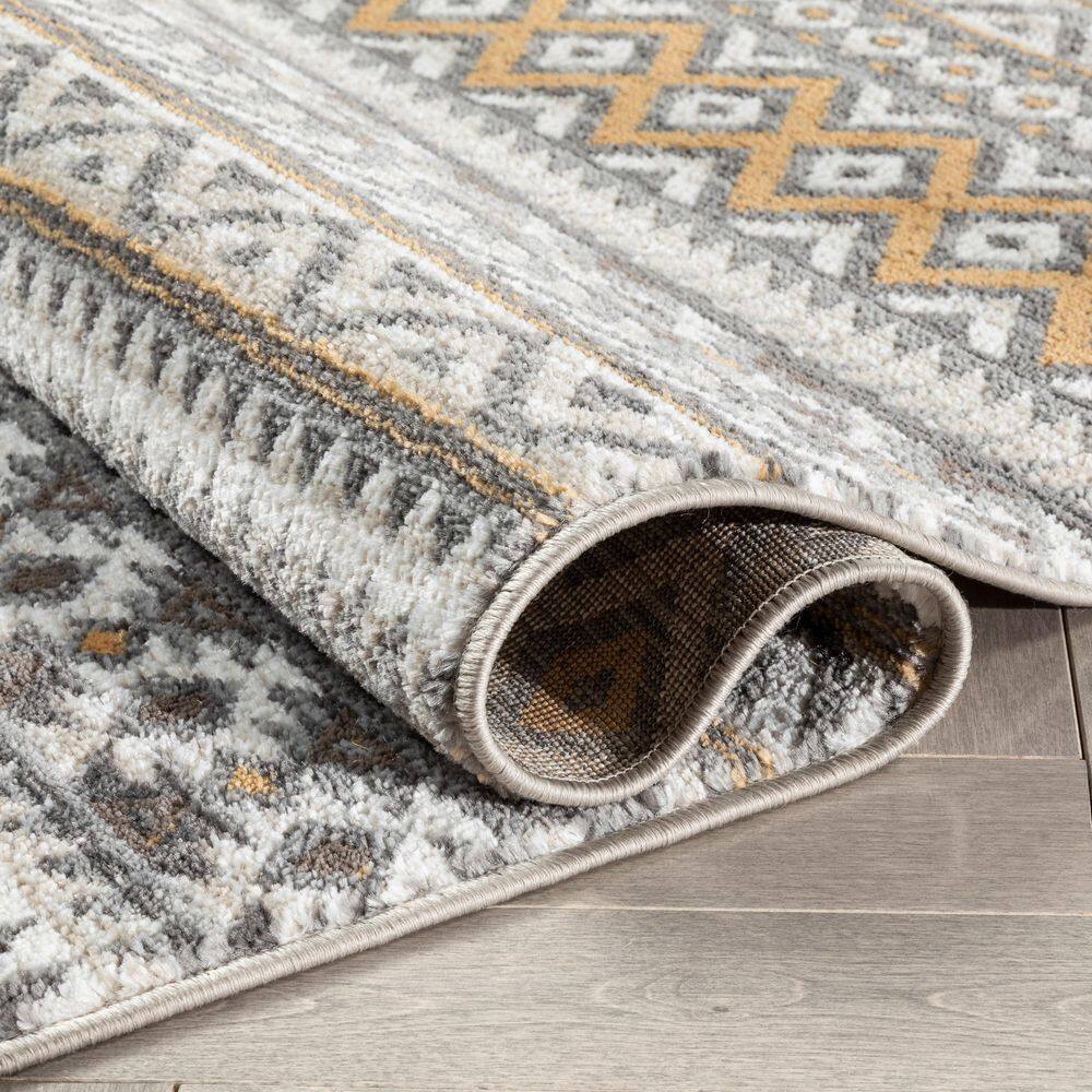 Verity Soft Gray Geometric Synthetic Area Rug, 3'11" x 5'3"